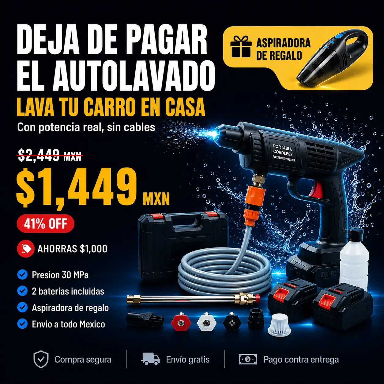 Kit Hidrolavadora Inalambrica 2 Baterias + Aspiradora GRATIS