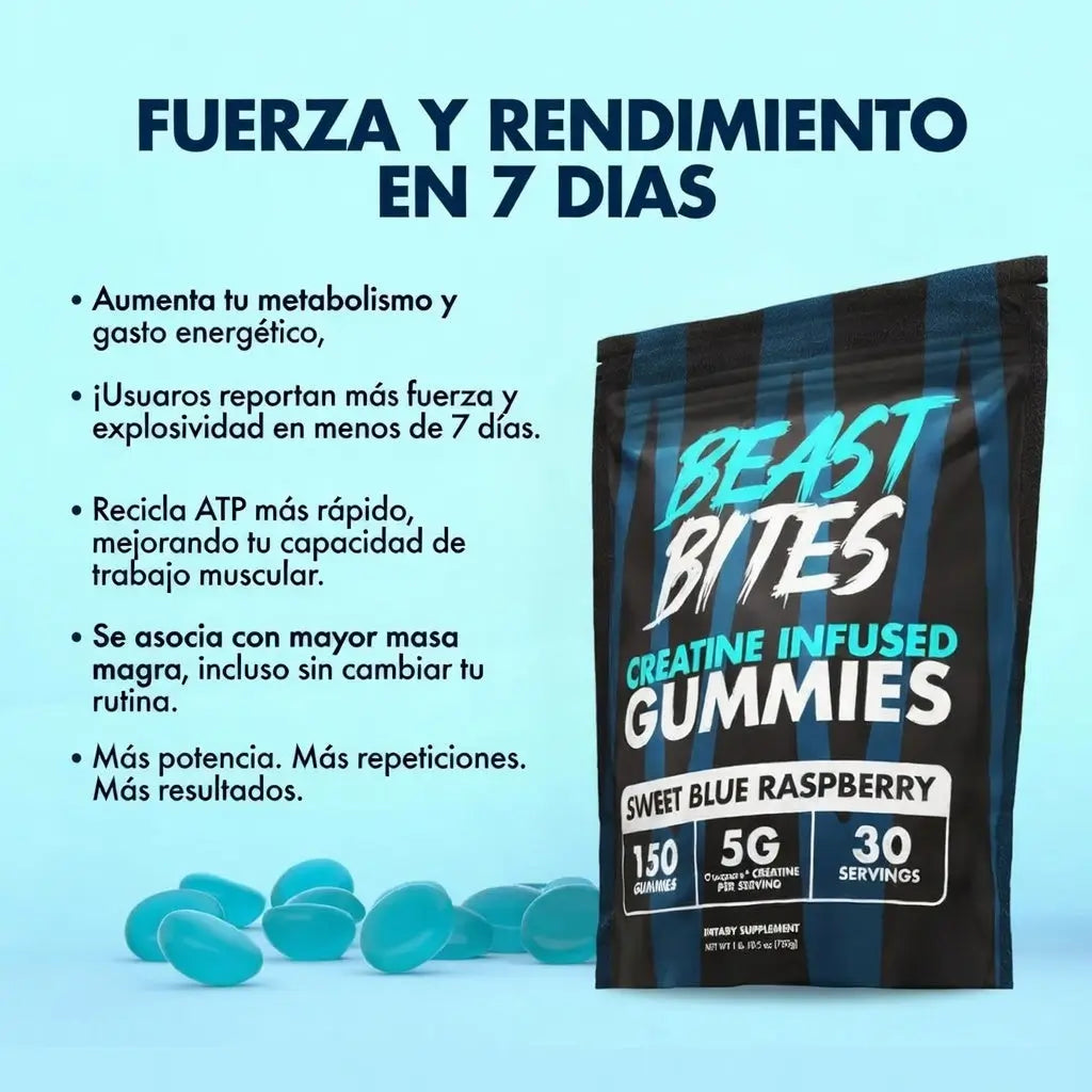 Creatina Gomitas Beast Bites- GRATIS 1 gel chupa panza 60 g
