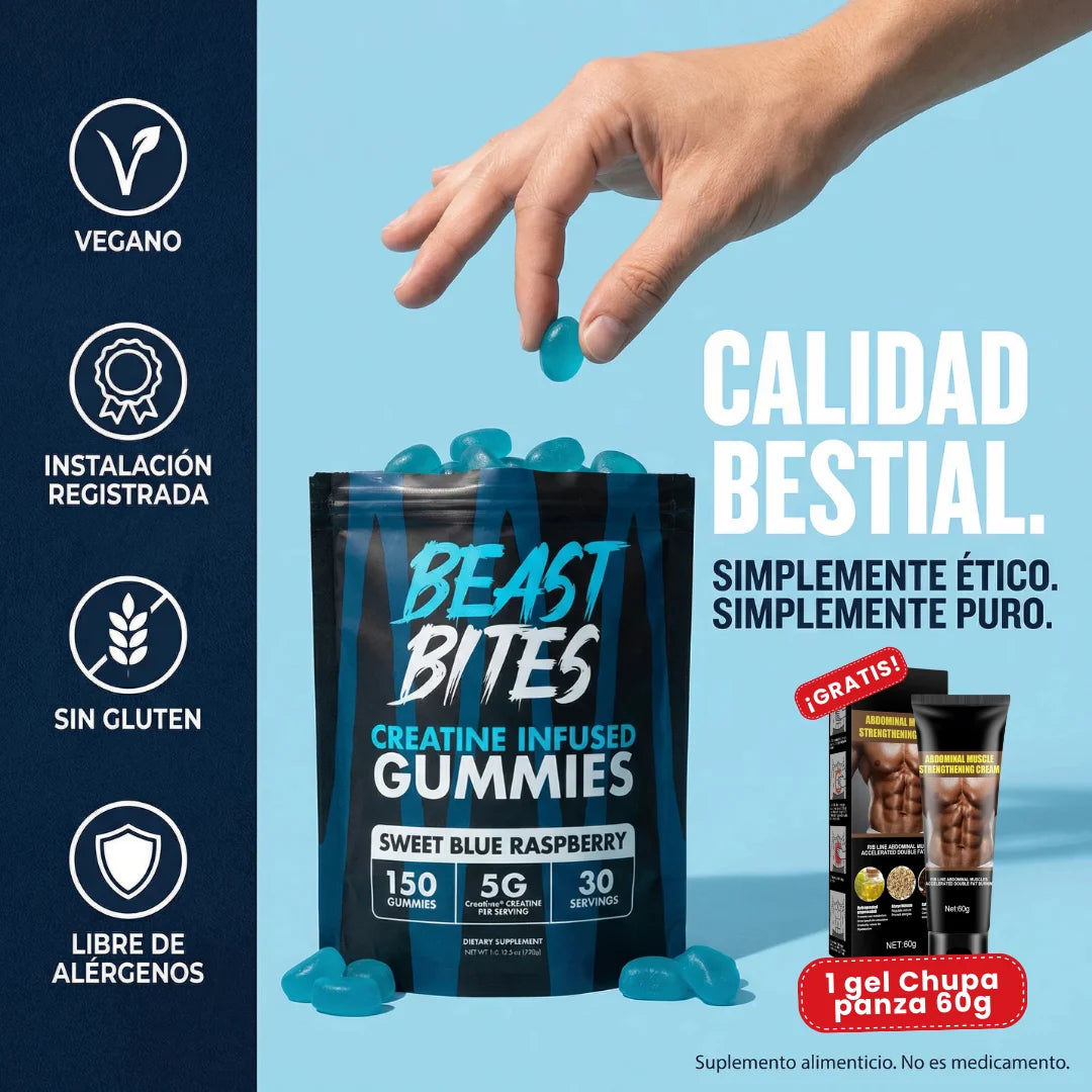 Creatina Gomitas Beast Bites- GRATIS 1 gel chupa panza 60 g