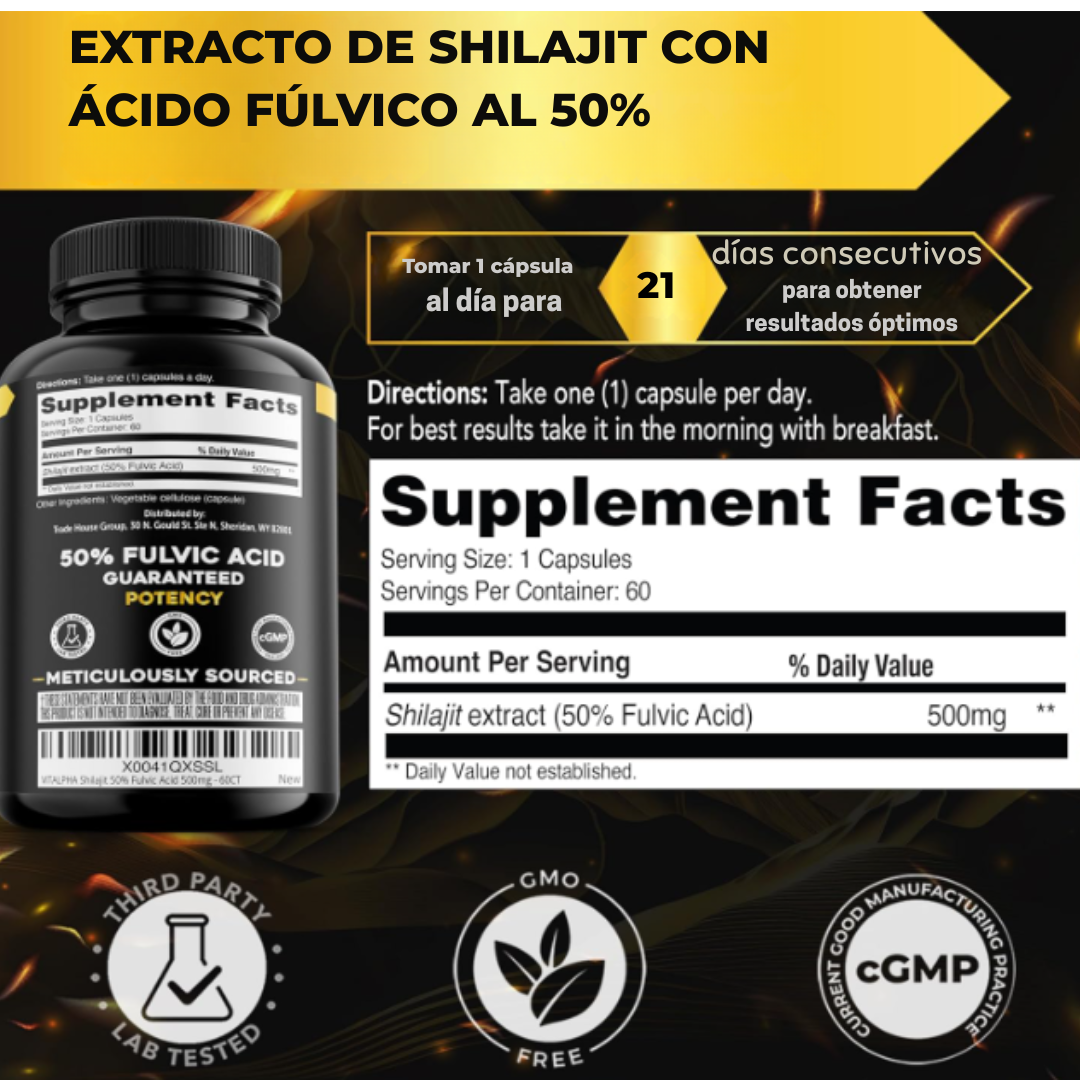 Shilajit 60 Capsulas- ¡REGALO! Pack X6 Ejercitador de mandíbula