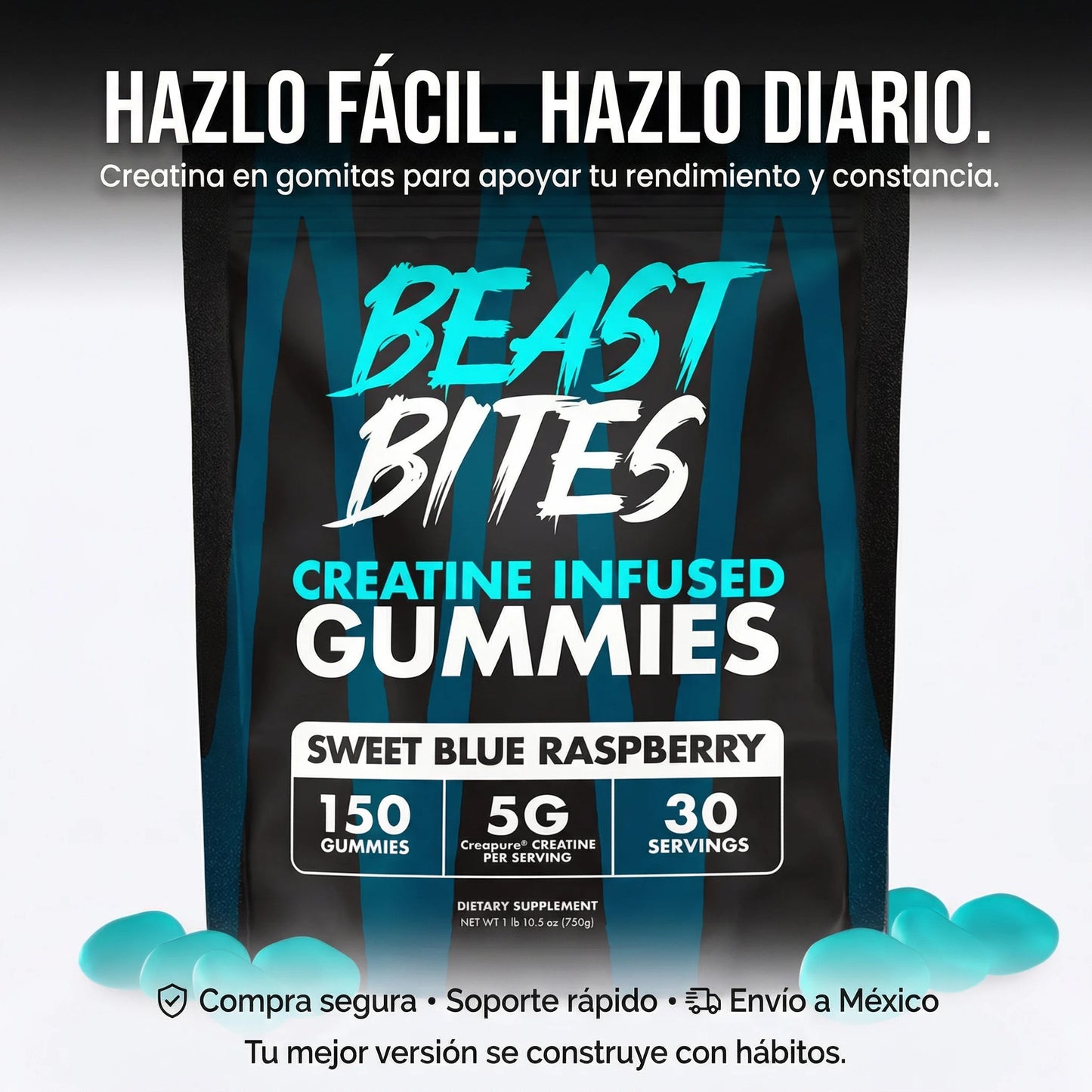Creatina Gomitas Beast Bites- GRATIS 1 gel chupa panza 60 g