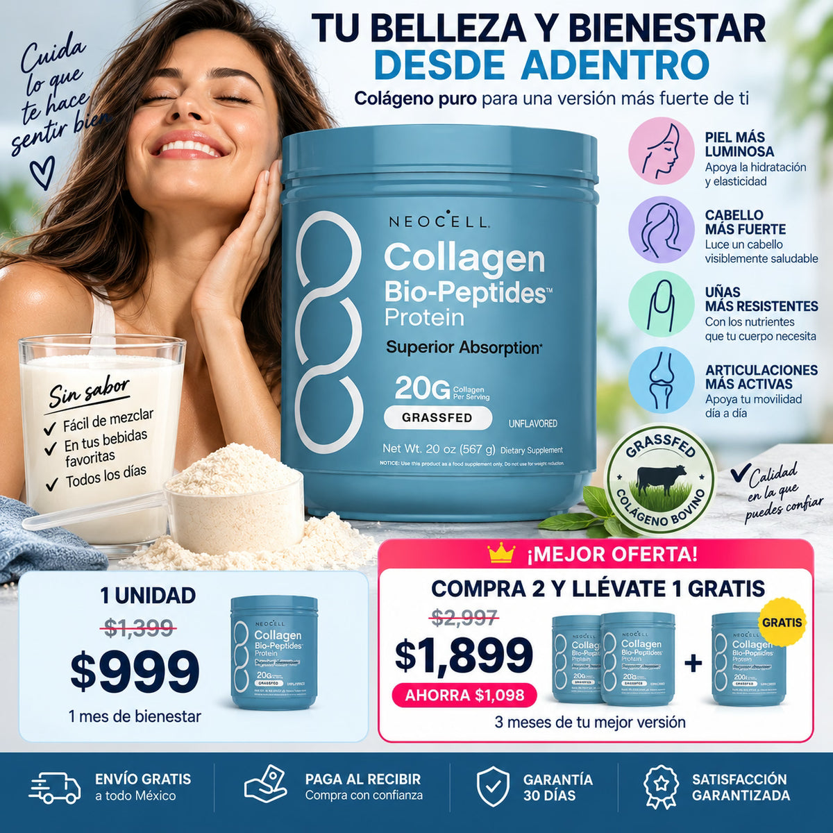 Colageno NeoCell Bio-Peptides + GRATIS 3er Frasco